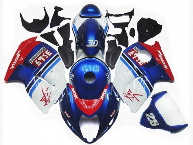 1997-2007 Blue and White Custom with Red Suzuki GSXR 1300 Motorcycle Fairing UK