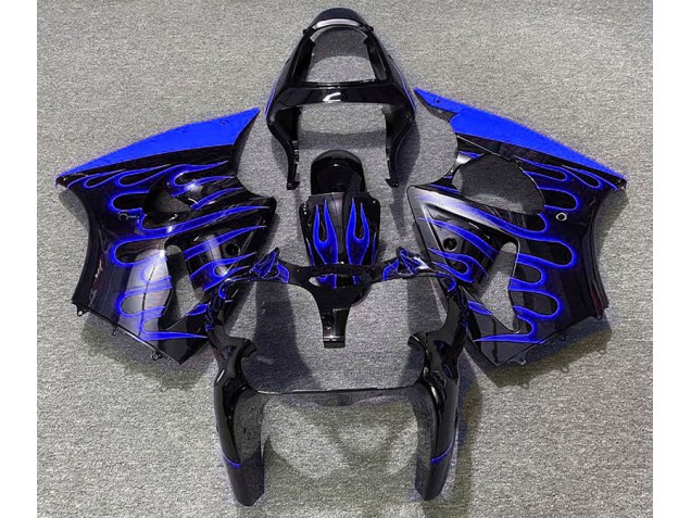 2000-2002 Gloss Black & Blue Flame Kawasaki ZX6R Motorcycle Fairing UK