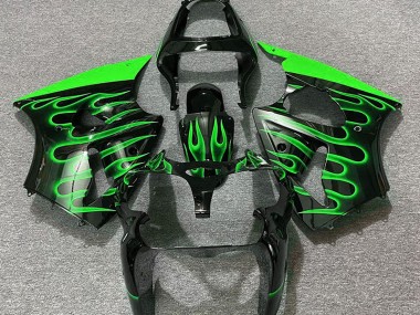 2000-2002 Gloss Black & Green Flame Kawasaki ZX6R Motorcycle Fairing UK