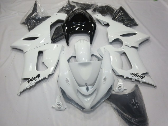 2005-2006 Gloss White with Black tail Kawasaki ZX6R Motorcycle Fairing UK