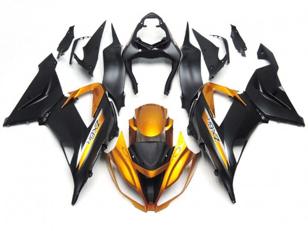 2013-2018 Matte Black and Gold Kawasaki ZX6R Motorcycle Fairing UK